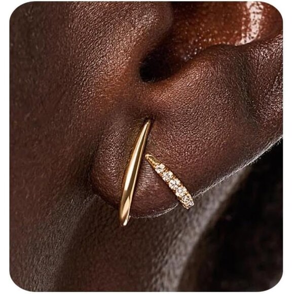 Trendy 14K gold plated stud earrings for women dainty minimalist CZ jewelry - Picture 1 of 6